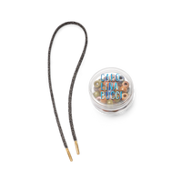 Kyoto forte beads bracelet with storm lurex tie cord with 18k yellow gold caps separated on white background