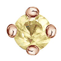 18k rose gold holding yellow sapphire, lilac sapphire and light blue sapphire on white background