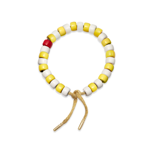 fortissimo forte beads bracelet with sun lurex tie cord and 18k yellow gold caps on white background
