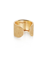 interior of 18k yellow florentine frosted finish gold cuff ring on white background