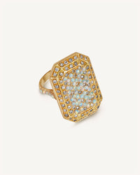 18k yellow gold emerald cut opal pavé ring