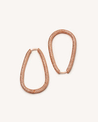 18k rose florentine frosted finish gold small drop hoop earrings on white background