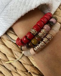 18k gold precious beads w champagne diamonds bracelet modelled together