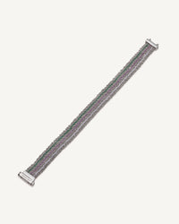 18k white gold and rainbow stripe silk woven 1cm bracelet on white background