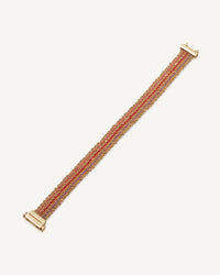 18k yellow gold and rainbow stripe silk woven 1cm bracelet on white background