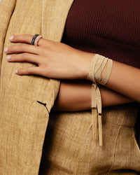 18k gold woven rings modelled with 18k yellow gold woven scarf