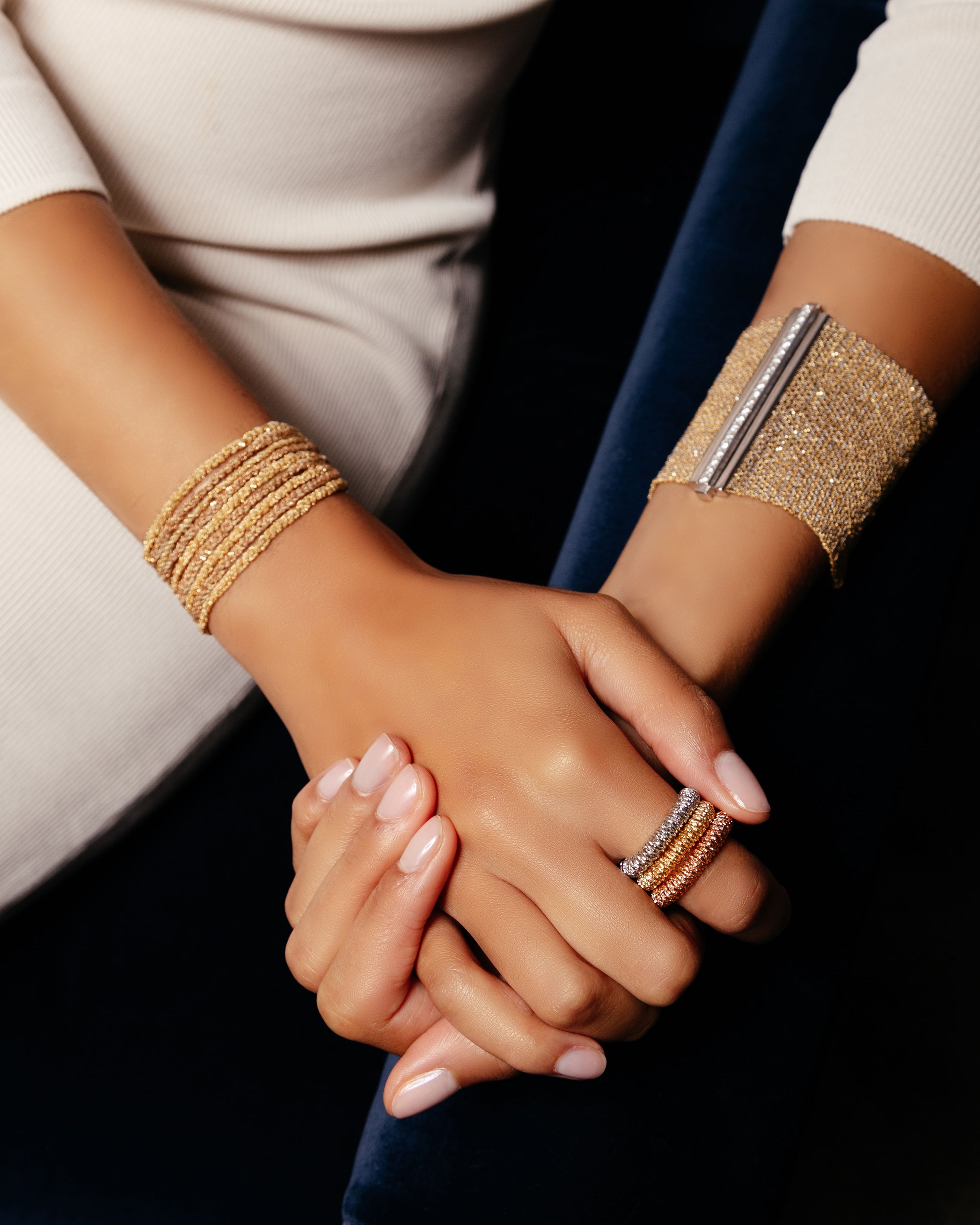 All Gold Woven Bracelet with Diamond Clasp | Carolina Bucci