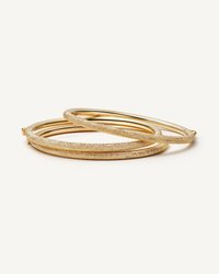 Florentine Finish Thick Bangle Set 18k Yellow Gold