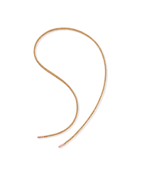 chocolate lurex tie cord with 18k rose gold tips on white background