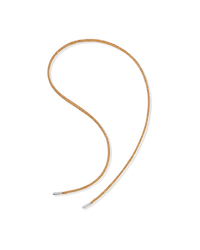 chocolate lurex tie cord with 18k white gold tips on white background