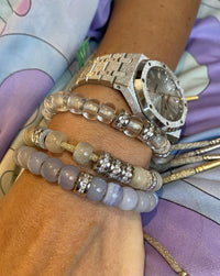 forte beads necklace with 18k white florentine frosted finish gold forte bead precious bead with white diamond modelled together