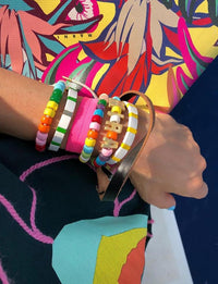 Mira forte bead bracelet and moon lurex tie cord with 18k white gold caps modelled with forte beads bracelet collections