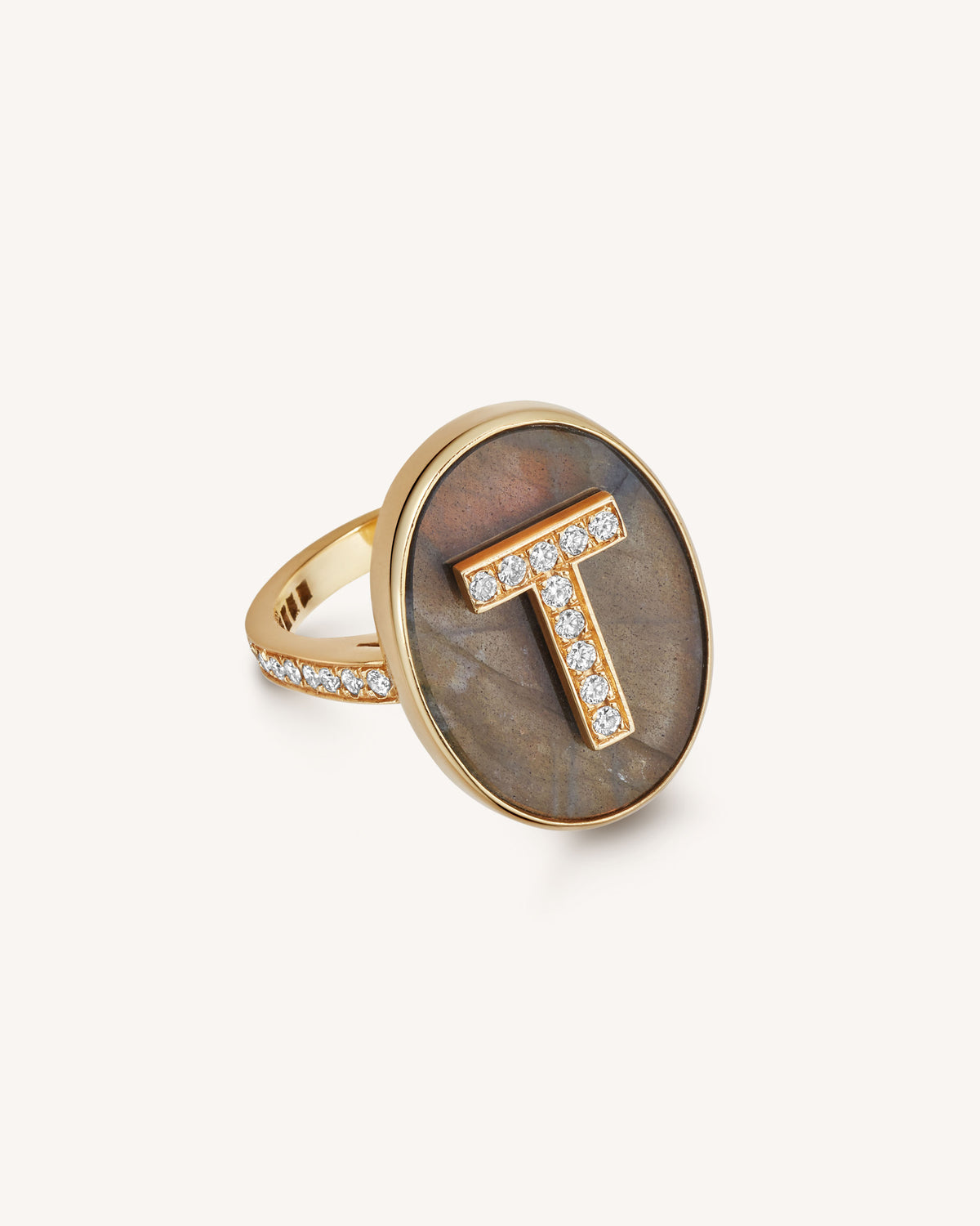 White Diamond Pavé Initial Ring | Carolina Bucci