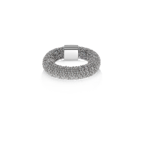 Light Blue woven slide ring made from woven silk and 18k white gold on white background 