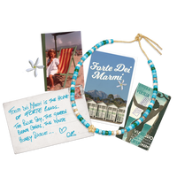 forte dei marmi forte beads necklace with 4 18k yellow florentine frosted finish gold beads and 18k yellow florntine frosted finish gold fiore pendant post card collage.